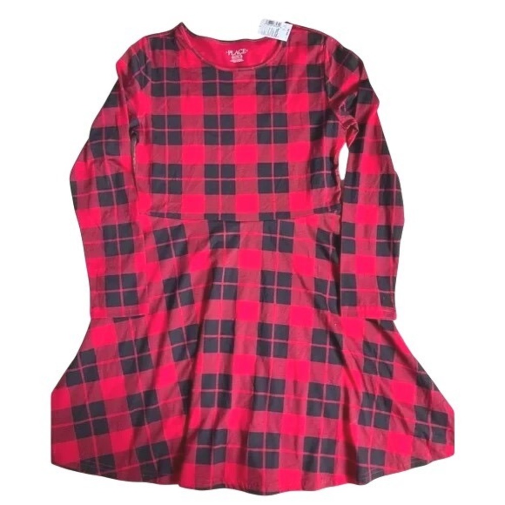 NWTs Children's Place Red and‎ Black Cotton Plaid Dress sz XXL/16